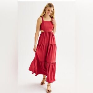 Juniors rewind sleeveless cut out maxi dress 
Color: Dusty Rose